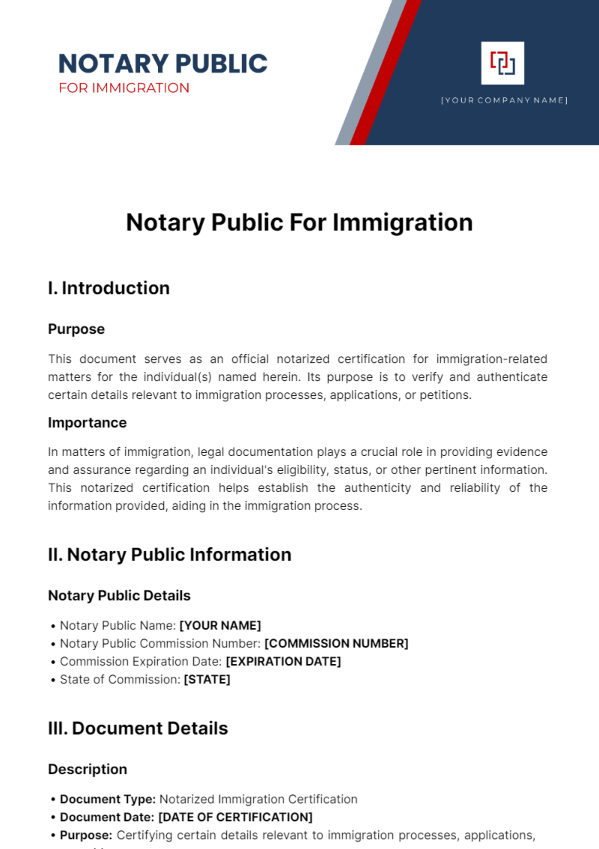 Free Notary Public For Immigration Template