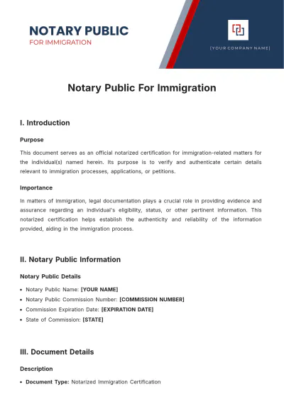 Free Notary Public For Immigration Template to Edit Online