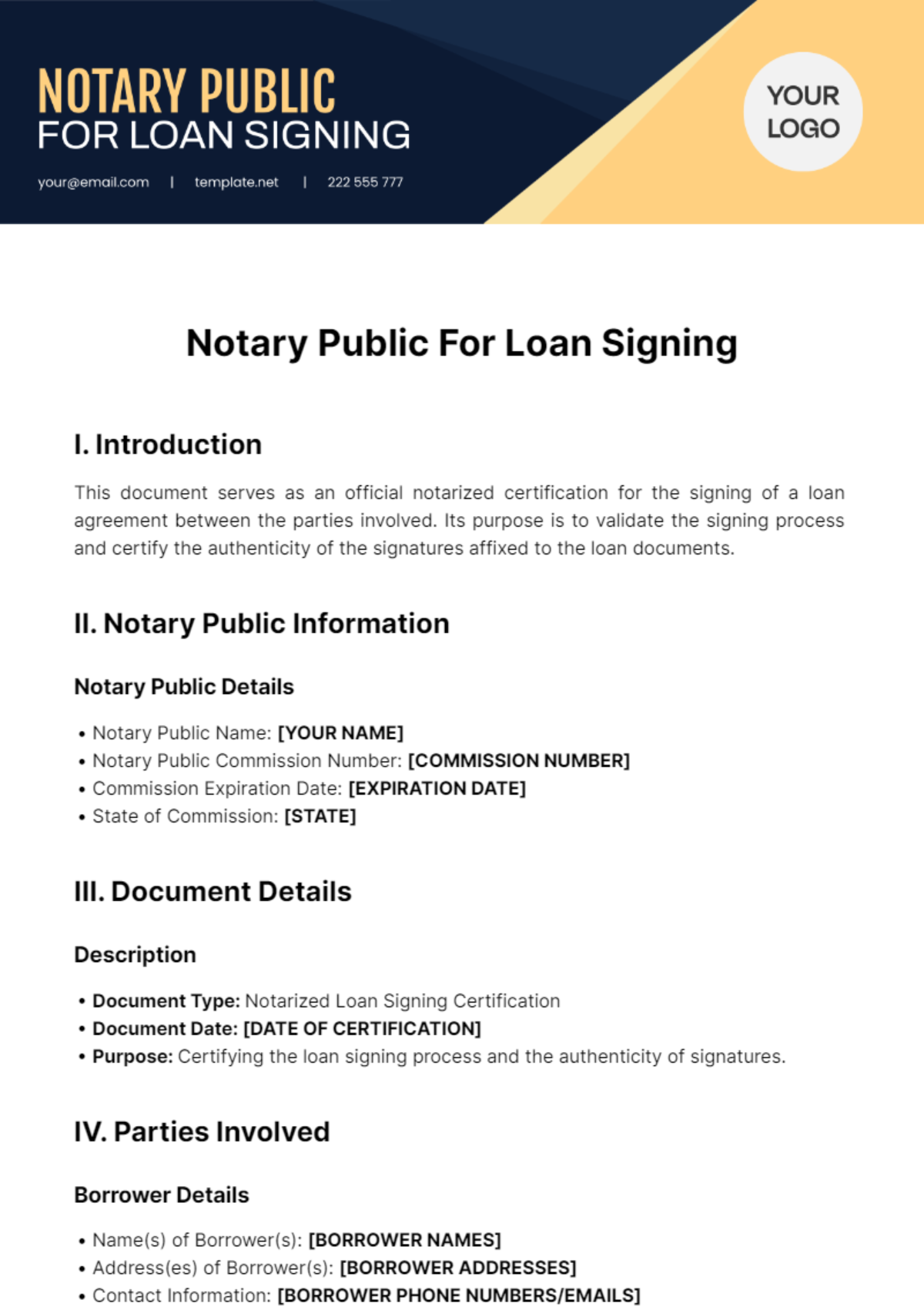 Notary Public For Loan Signing Template