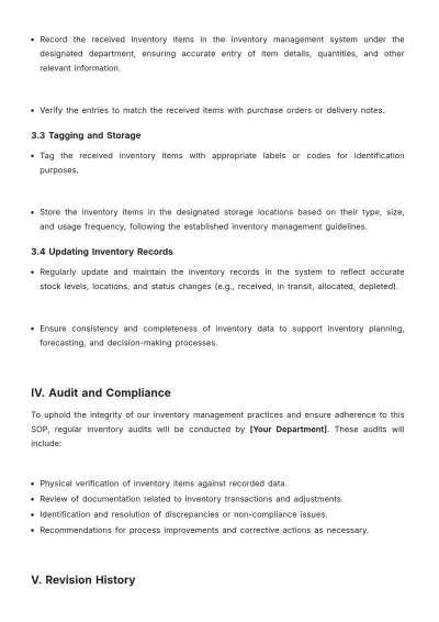 Free Inventory Intake SOP Template to Edit Online