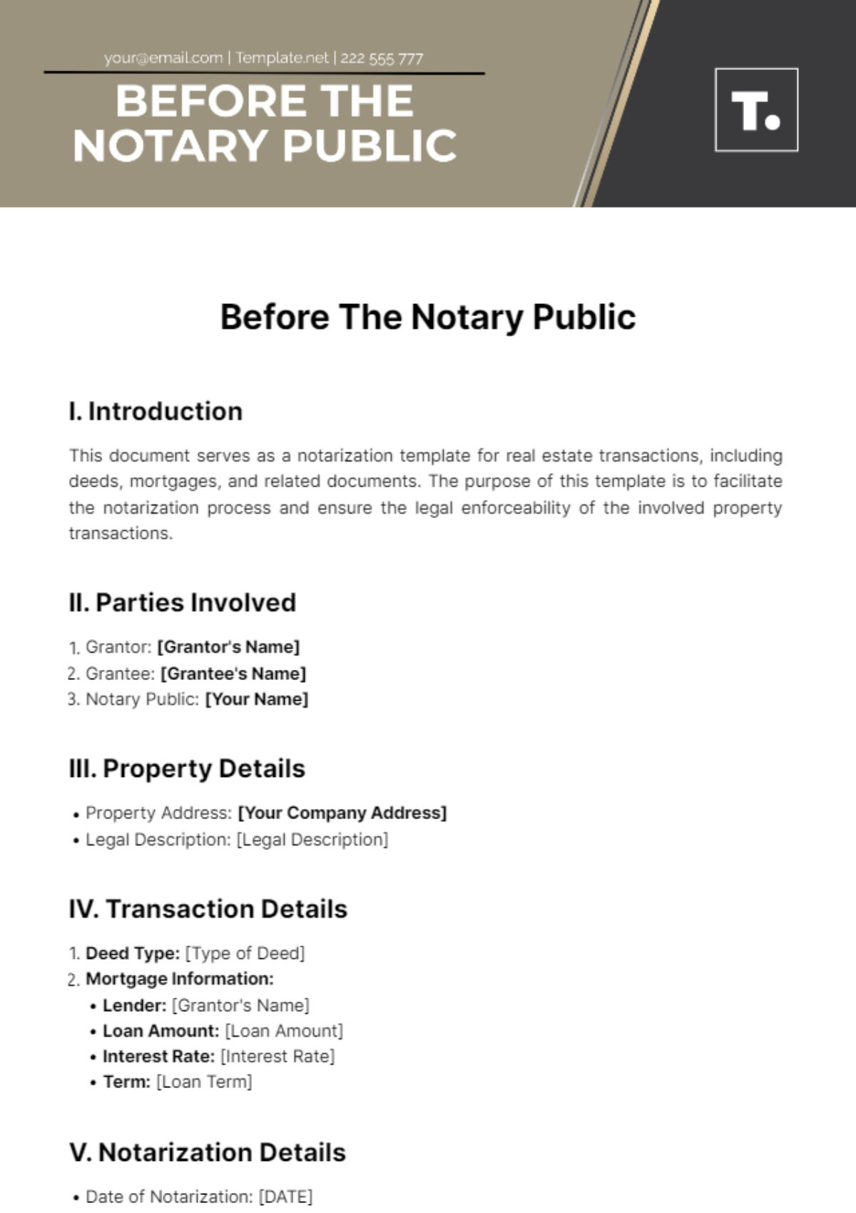 Free Before The Notary Public Template