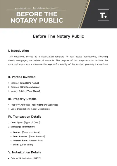 Free Before The Notary Public Template to Edit Online