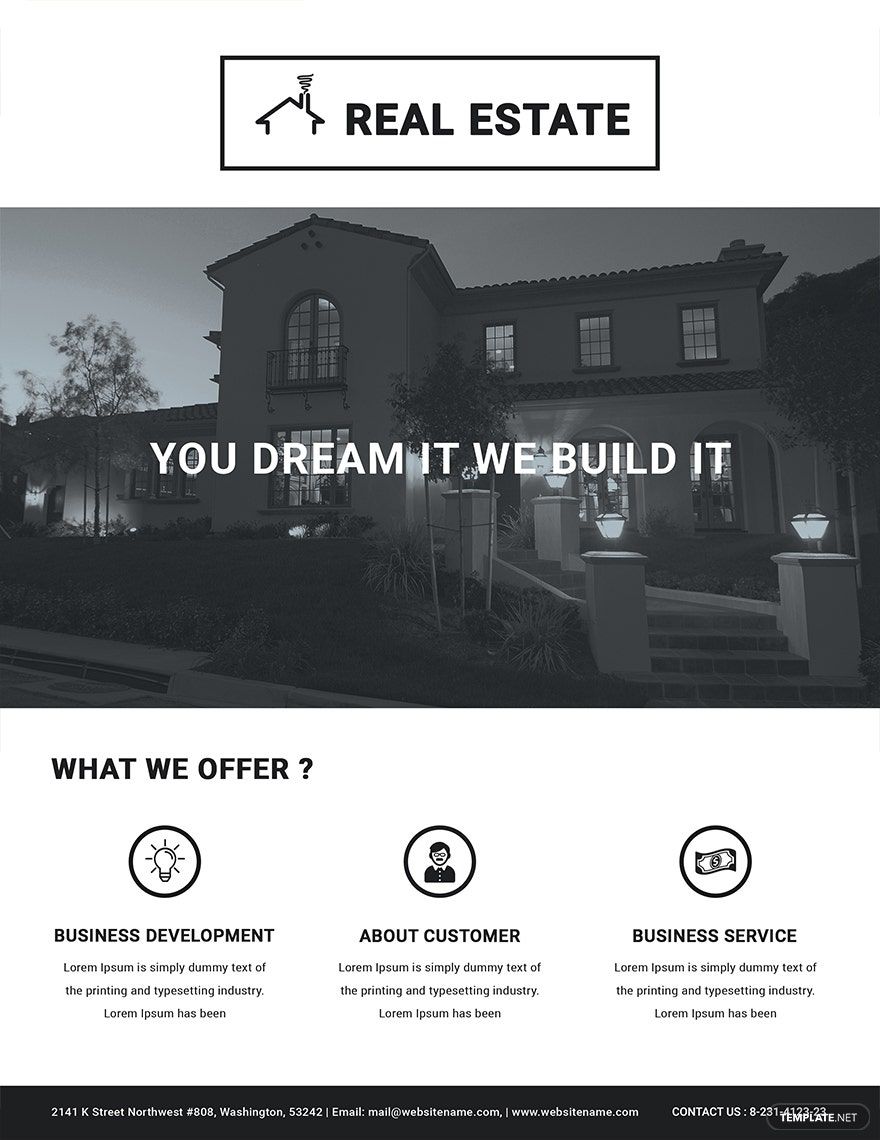 Printable Real Estate Flyer Template in Word, Google Docs, Illustrator, PSD, Apple Pages, Publisher