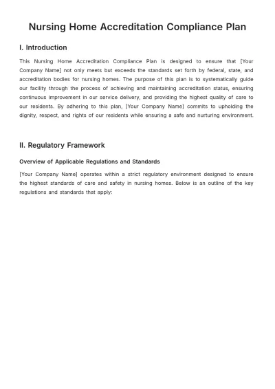 Free Nursing Home Accreditation Compliance Plan Template to Edit Online