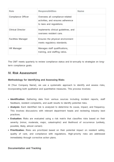 Free Nursing Home Accreditation Compliance Plan Template to Edit Online