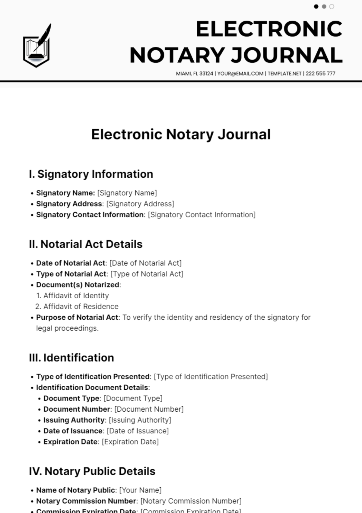 Electronic Notary Journal Template