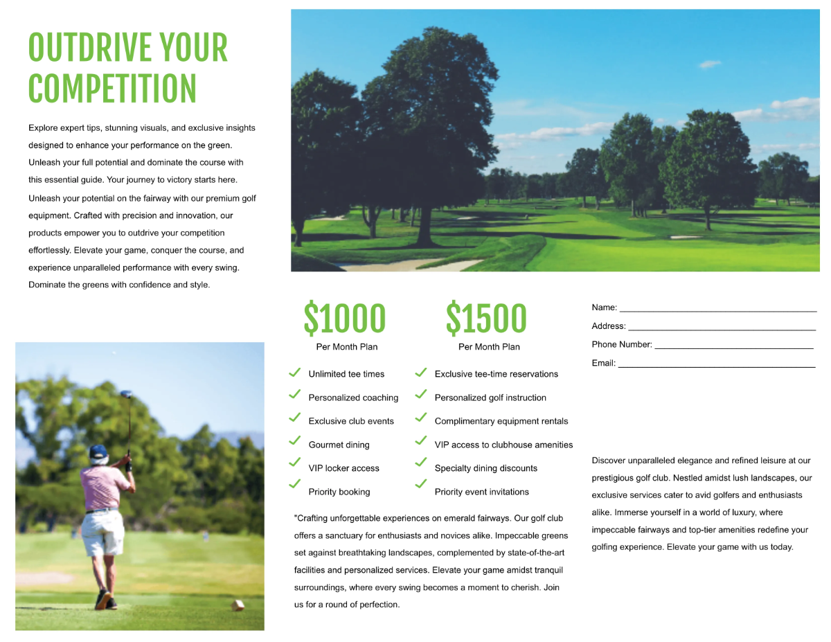 Free Golf Brochure Template to Edit Online