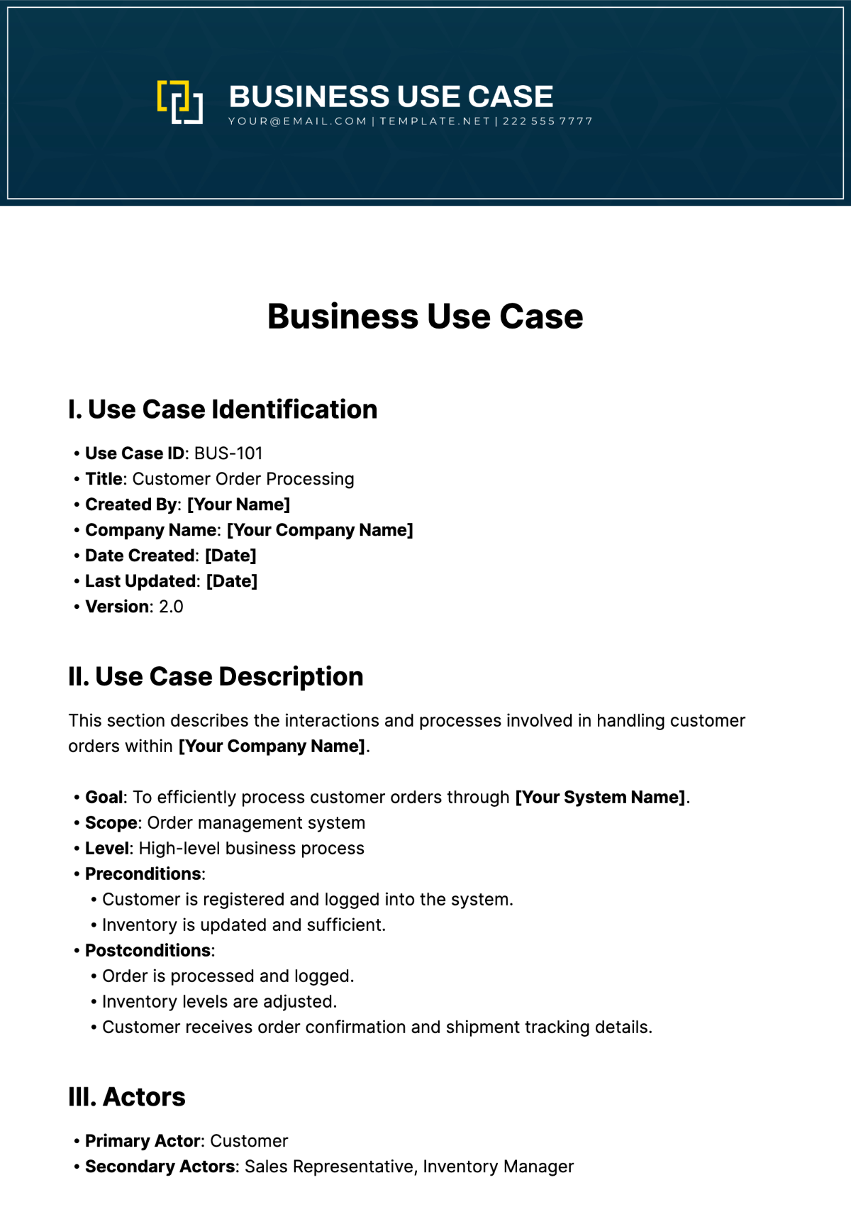 Business Use Case Template
