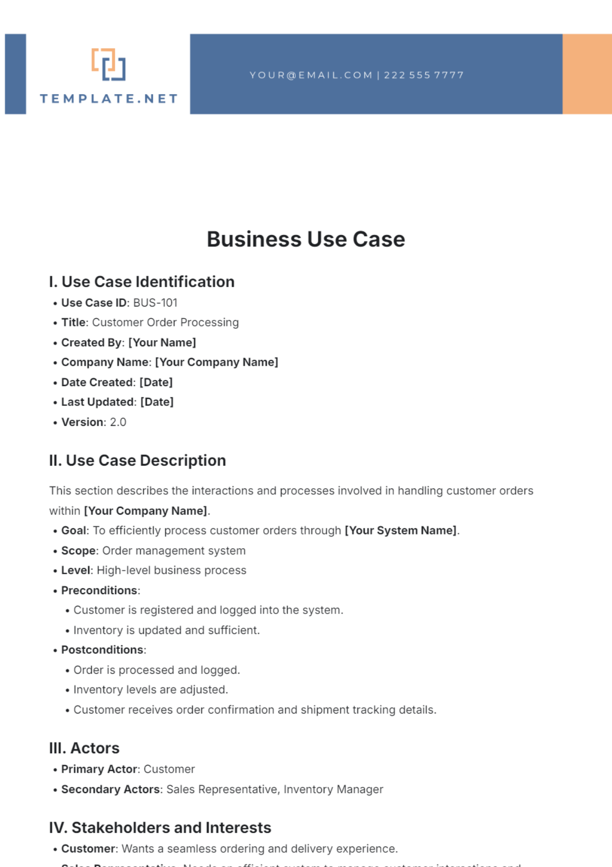 Business Use Case Template - Edit Online & Download