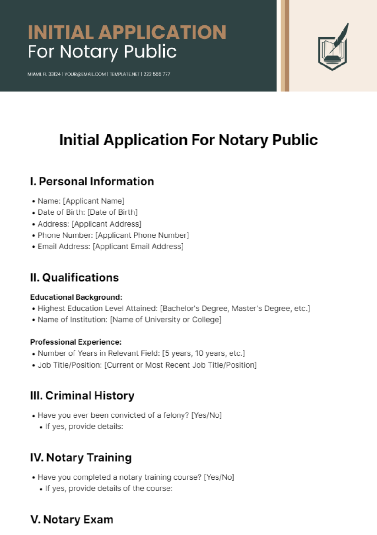 Initial Application For Notary Public Template