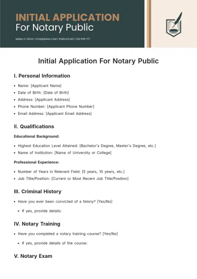 Free Initial Application For Notary Public Template to Edit Online