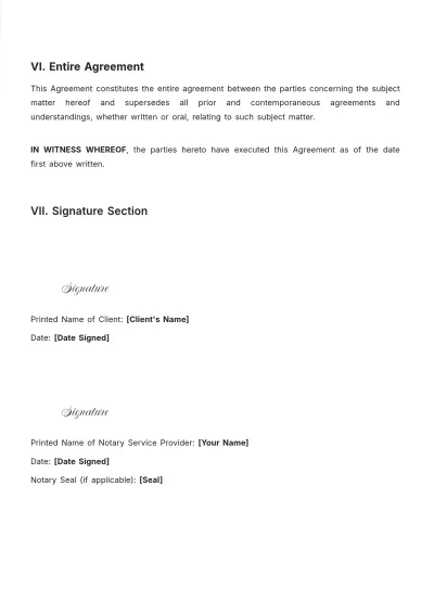 Free Agreement With Mobile Notary Service Template to Edit Online