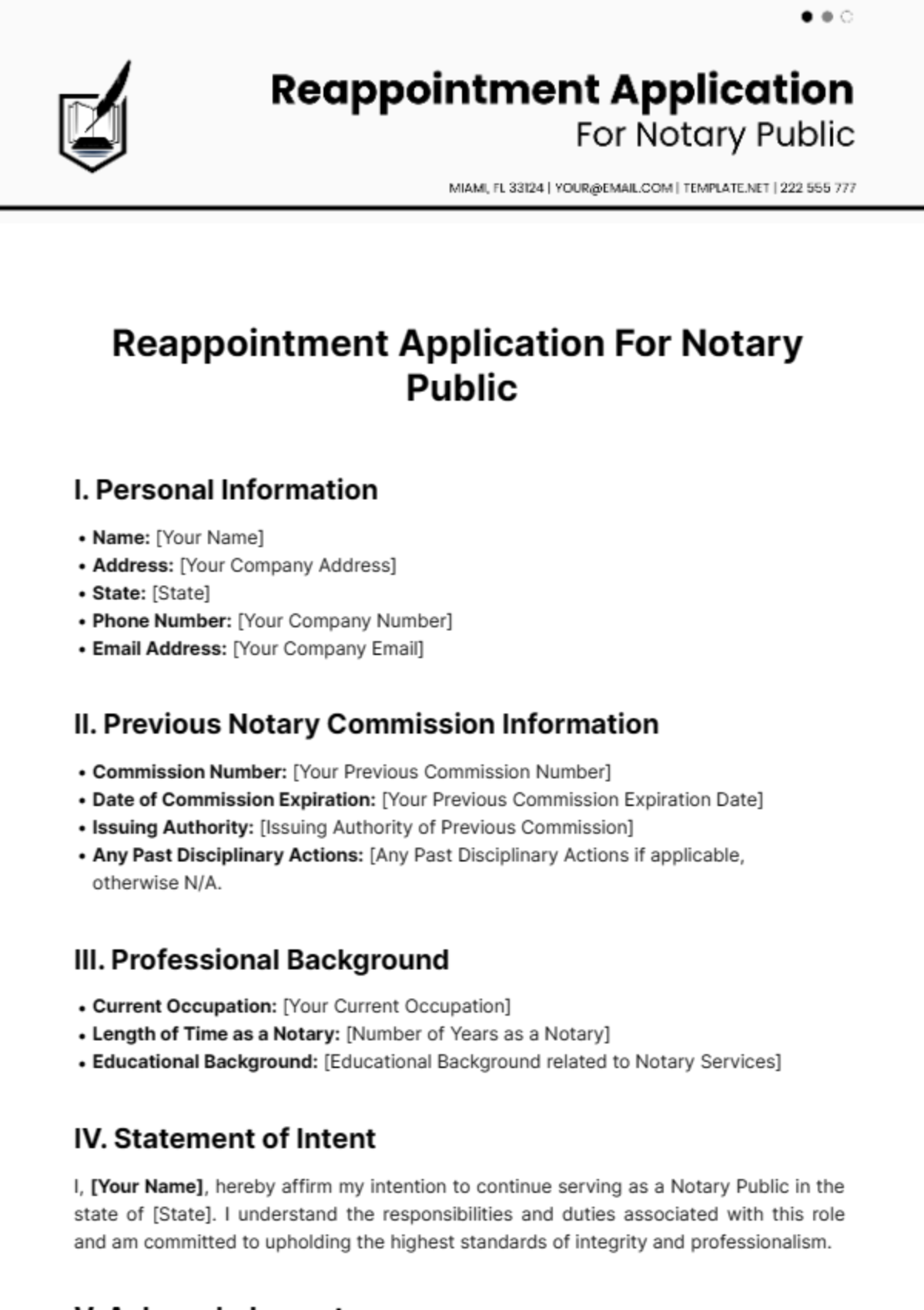 Free Reappointment Application For Notary Public Template