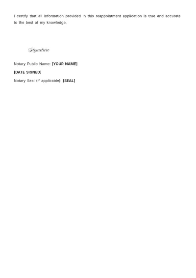 Free Reappointment Application For Notary Public Template to Edit Online