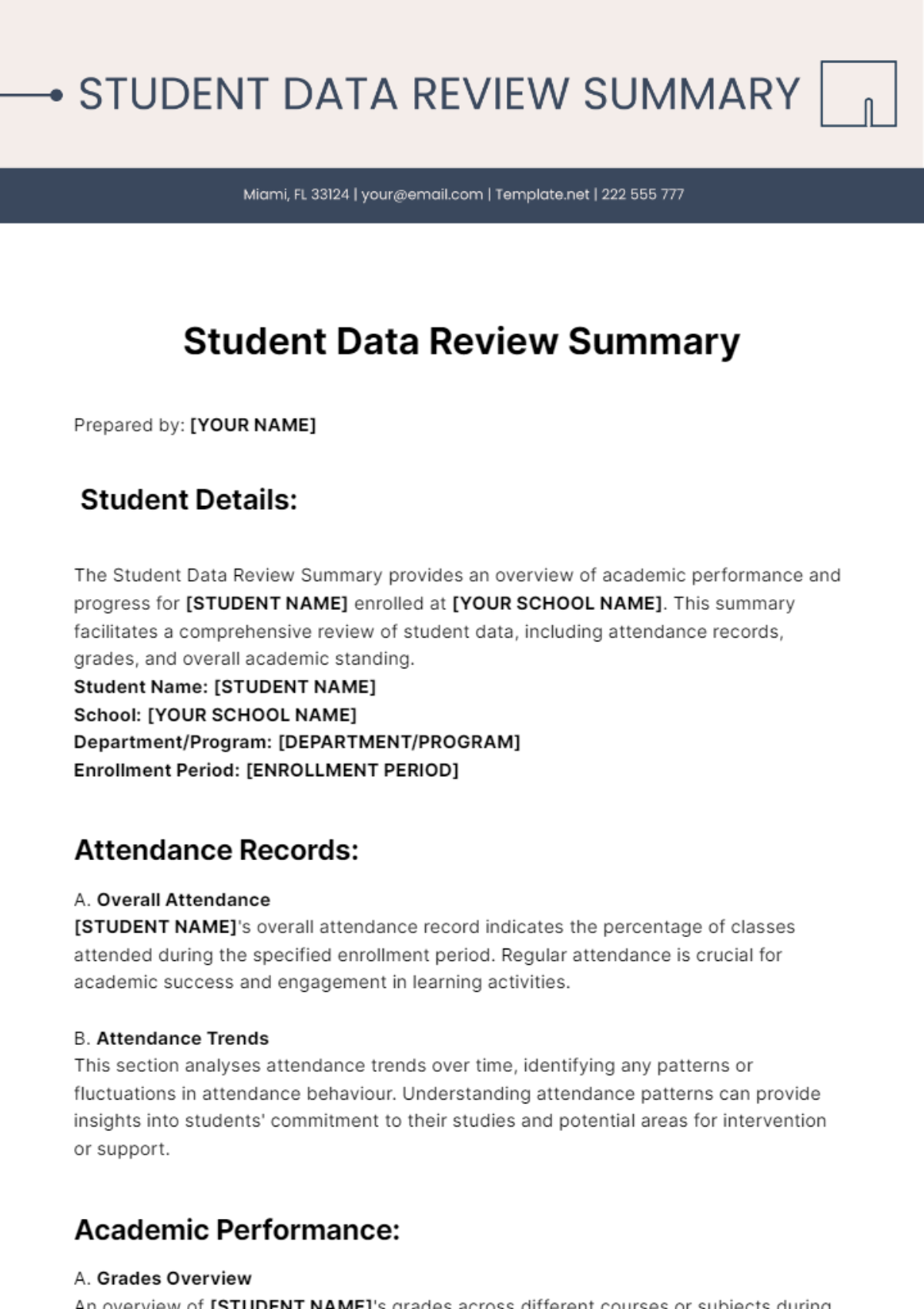 Student Data Review Summary