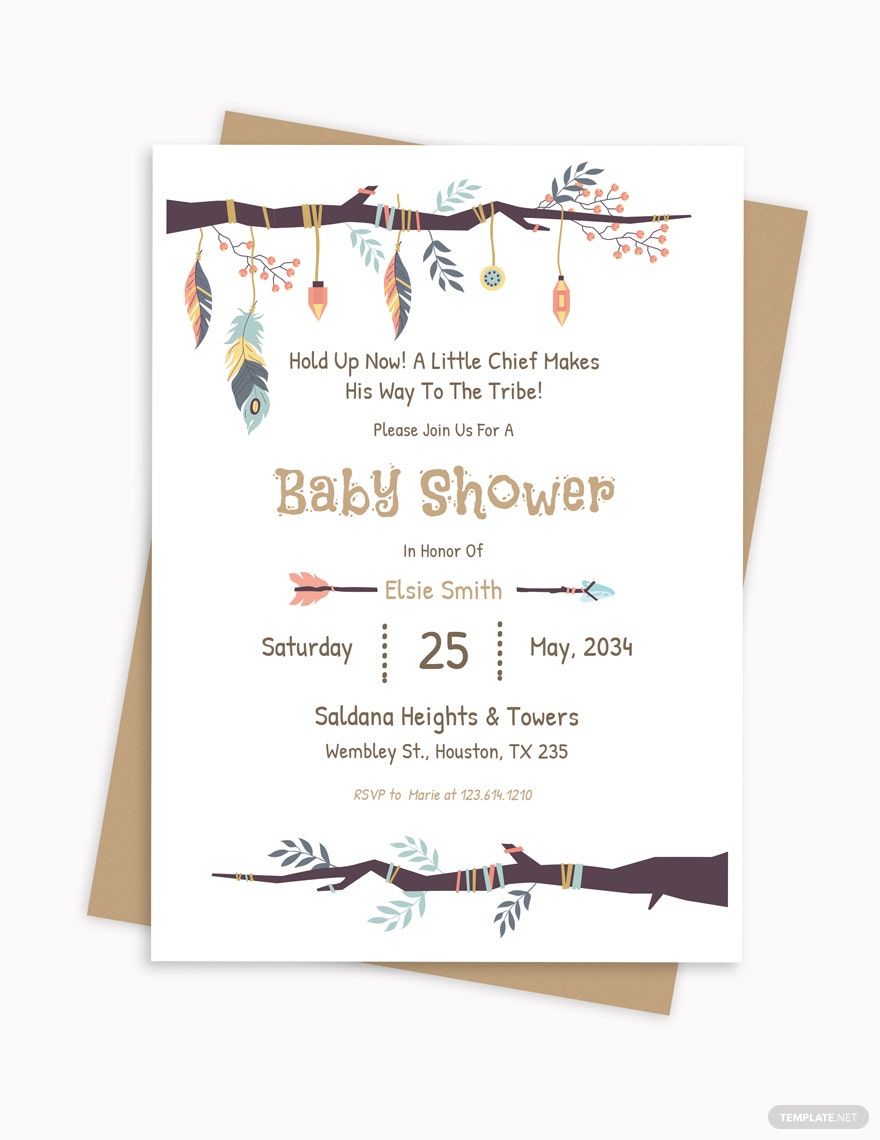 Elegant Tribal Baby Shower Invitation Template in Word, Illustrator, PSD, Apple Pages, Publisher