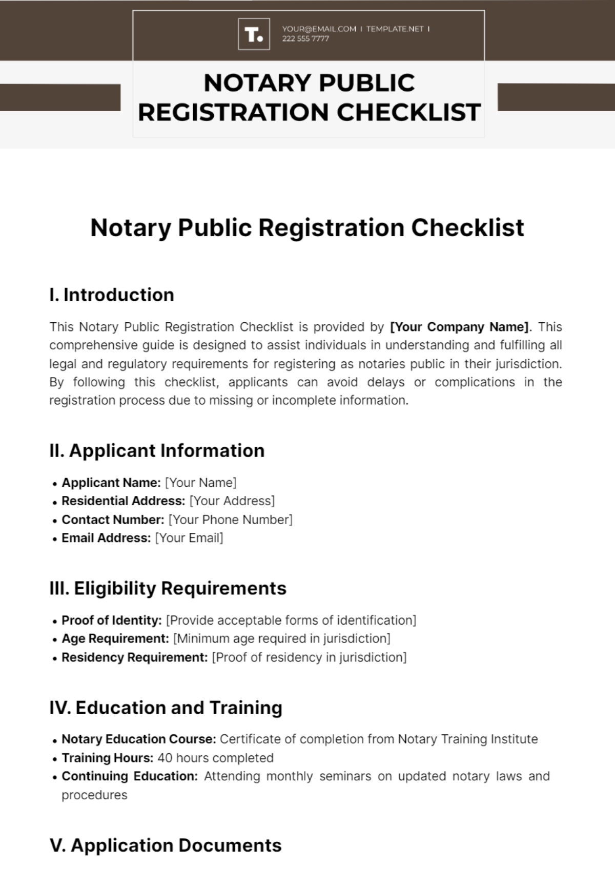 Free Notary Public Registration Checklist Template