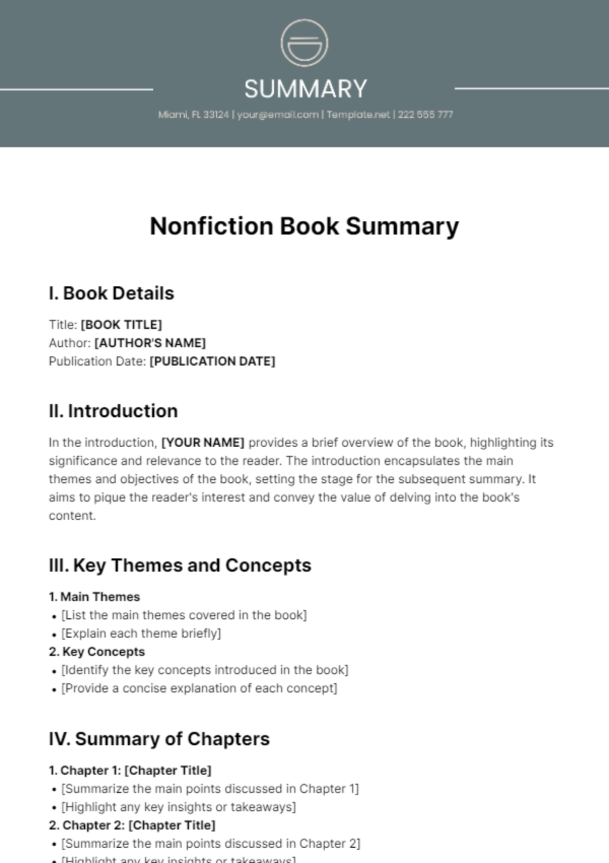 Nonfiction Book Summary Template