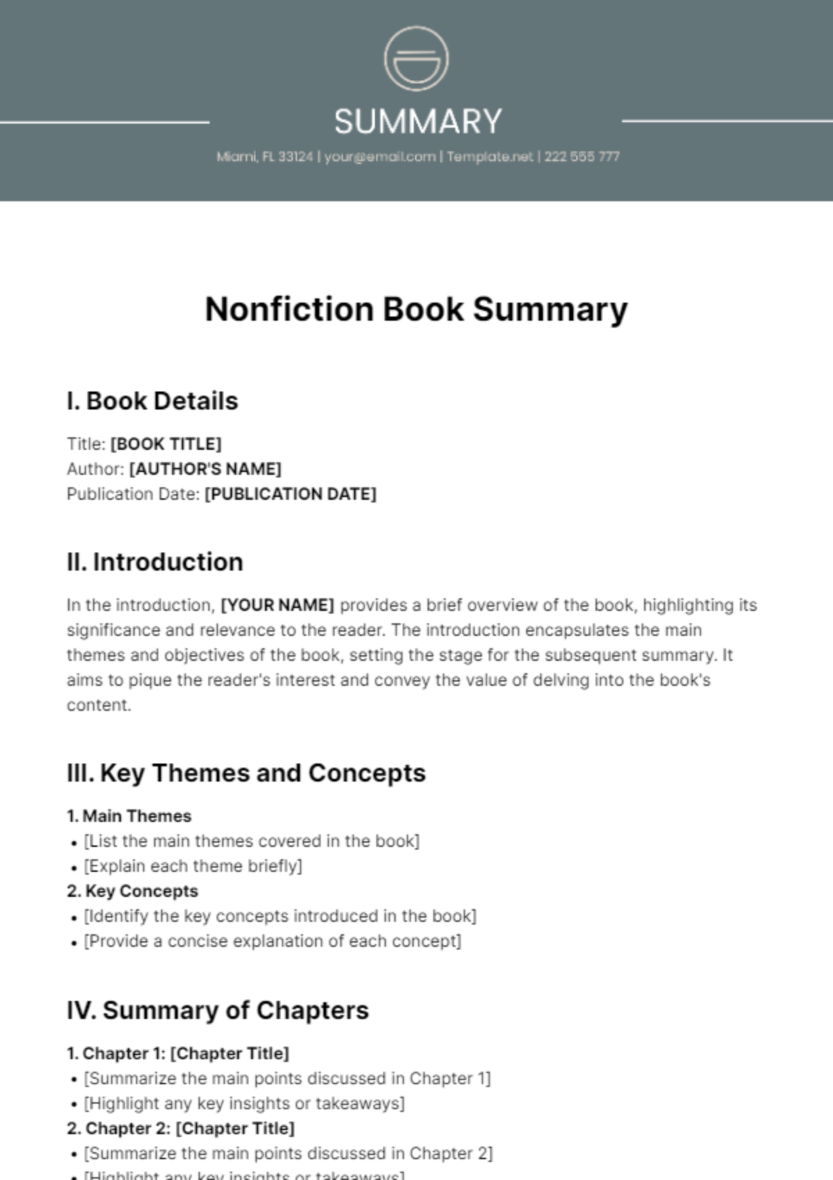 Free Nonfiction Book Summary Template To Edit Online