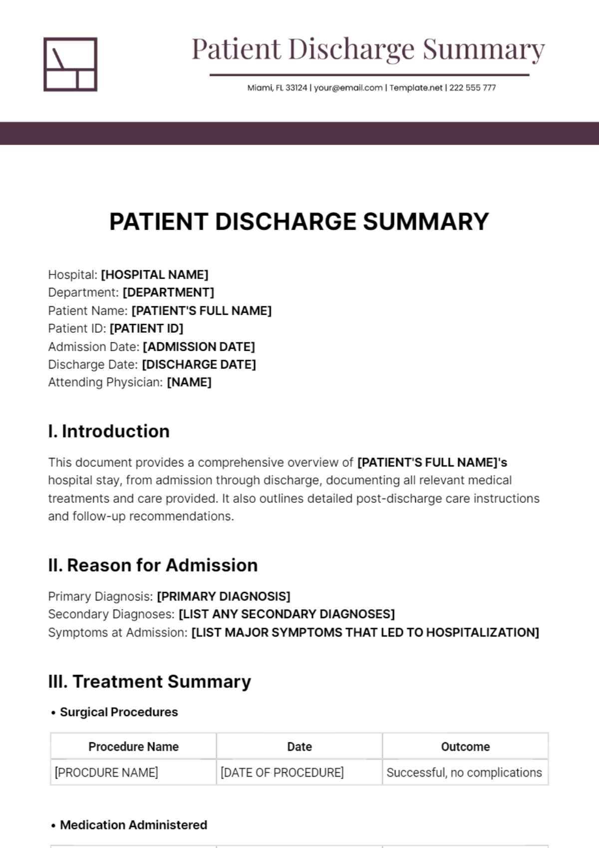 Free Patient Discharge Summary Template