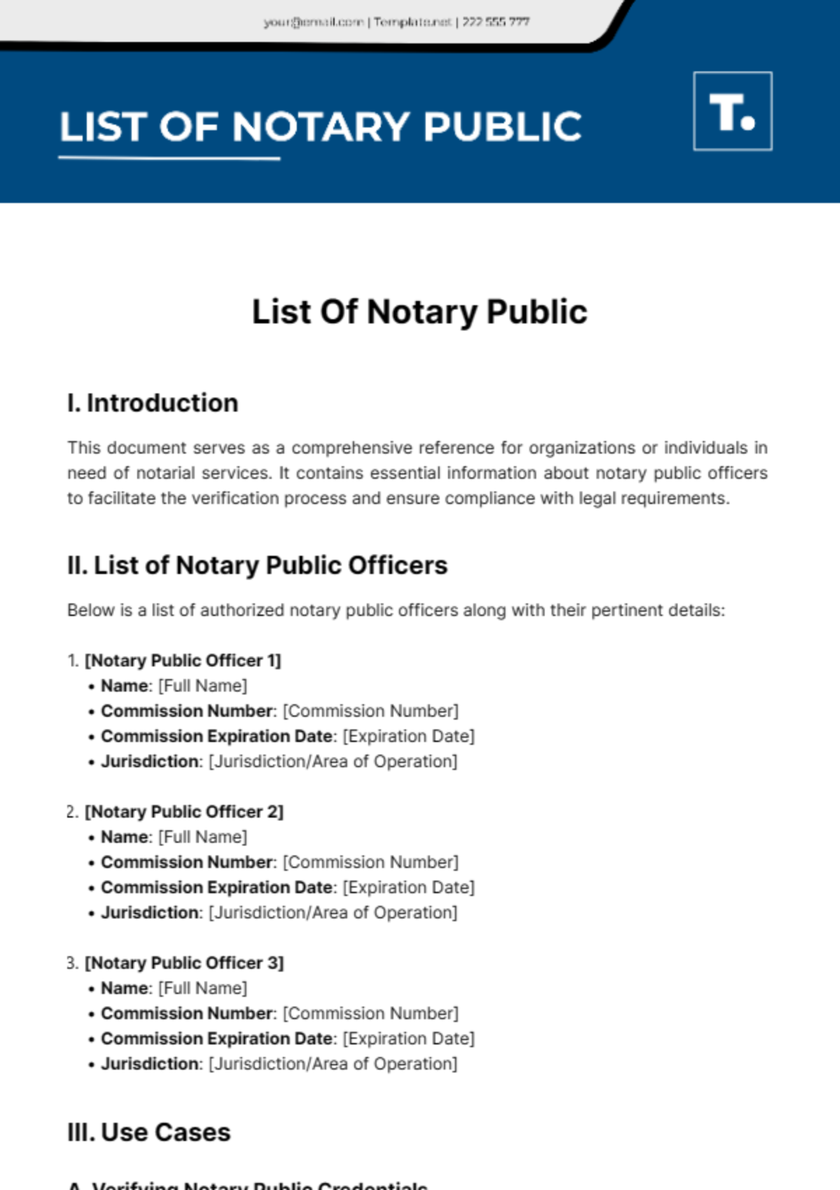List Of Notary Public Template