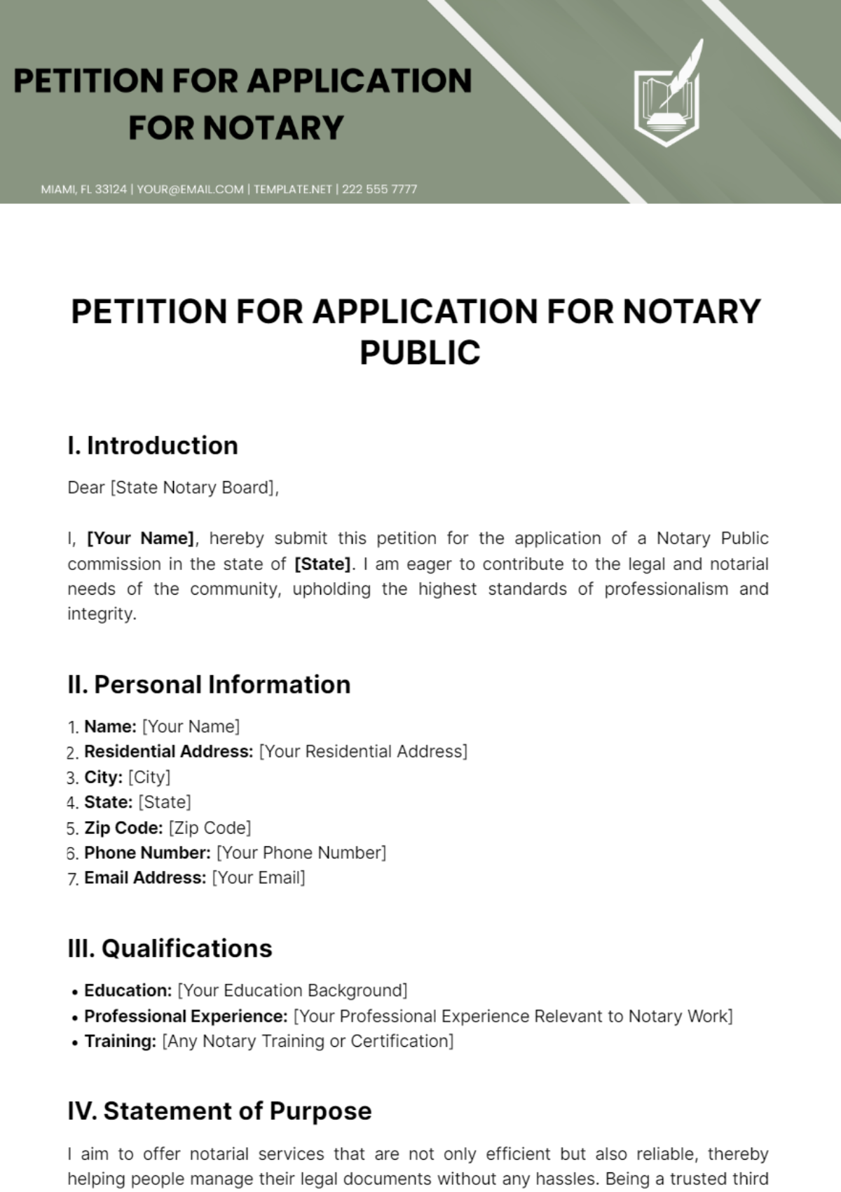 Petition For Application For Notary Public Template