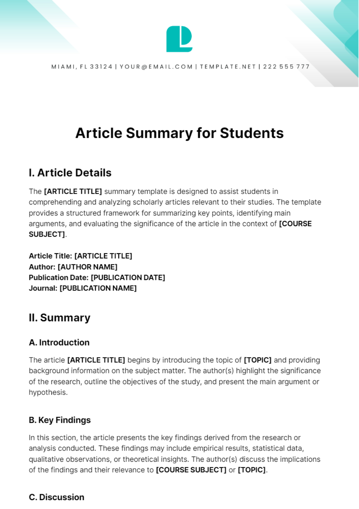 Article Summary for Students Template