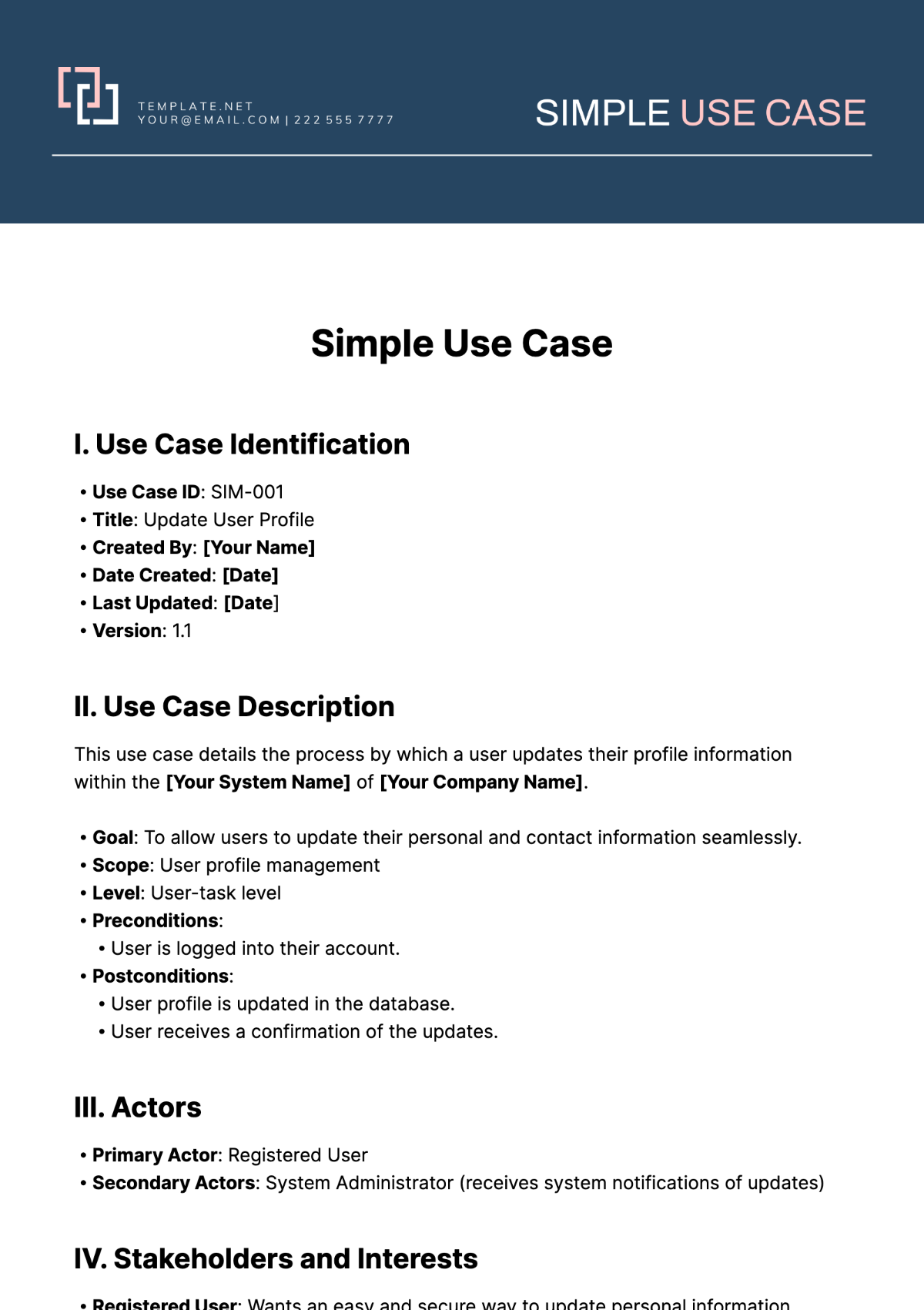 Simple Use Case Template
