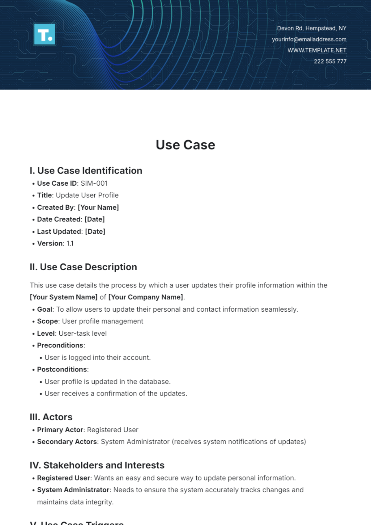 Simple Use Case Template - Edit Online & Download