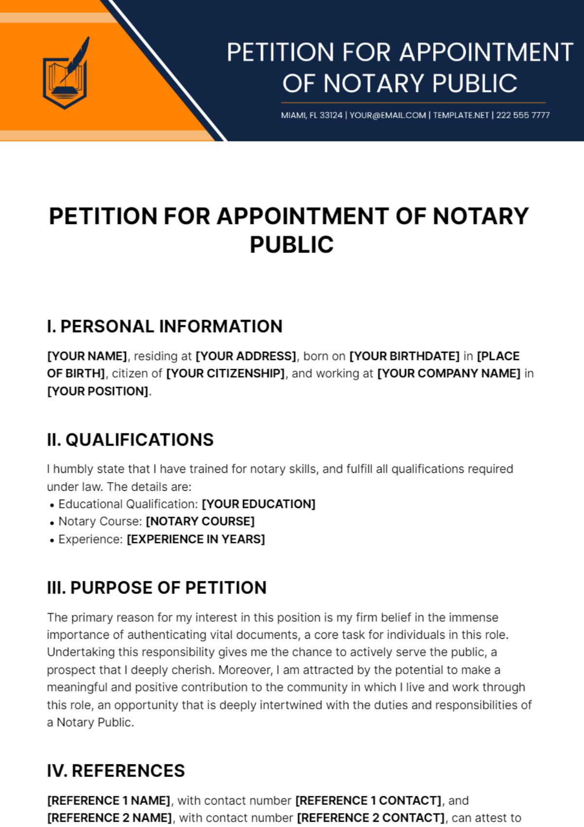 Petition For Appointment Of Notary Public Template