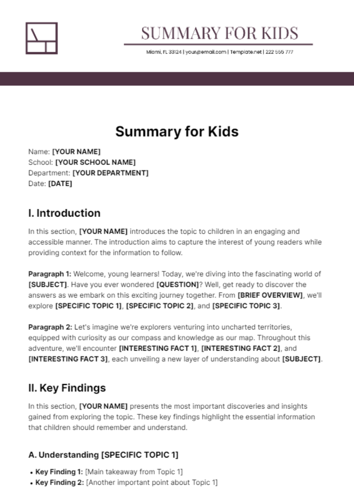 Summary for Kids Template