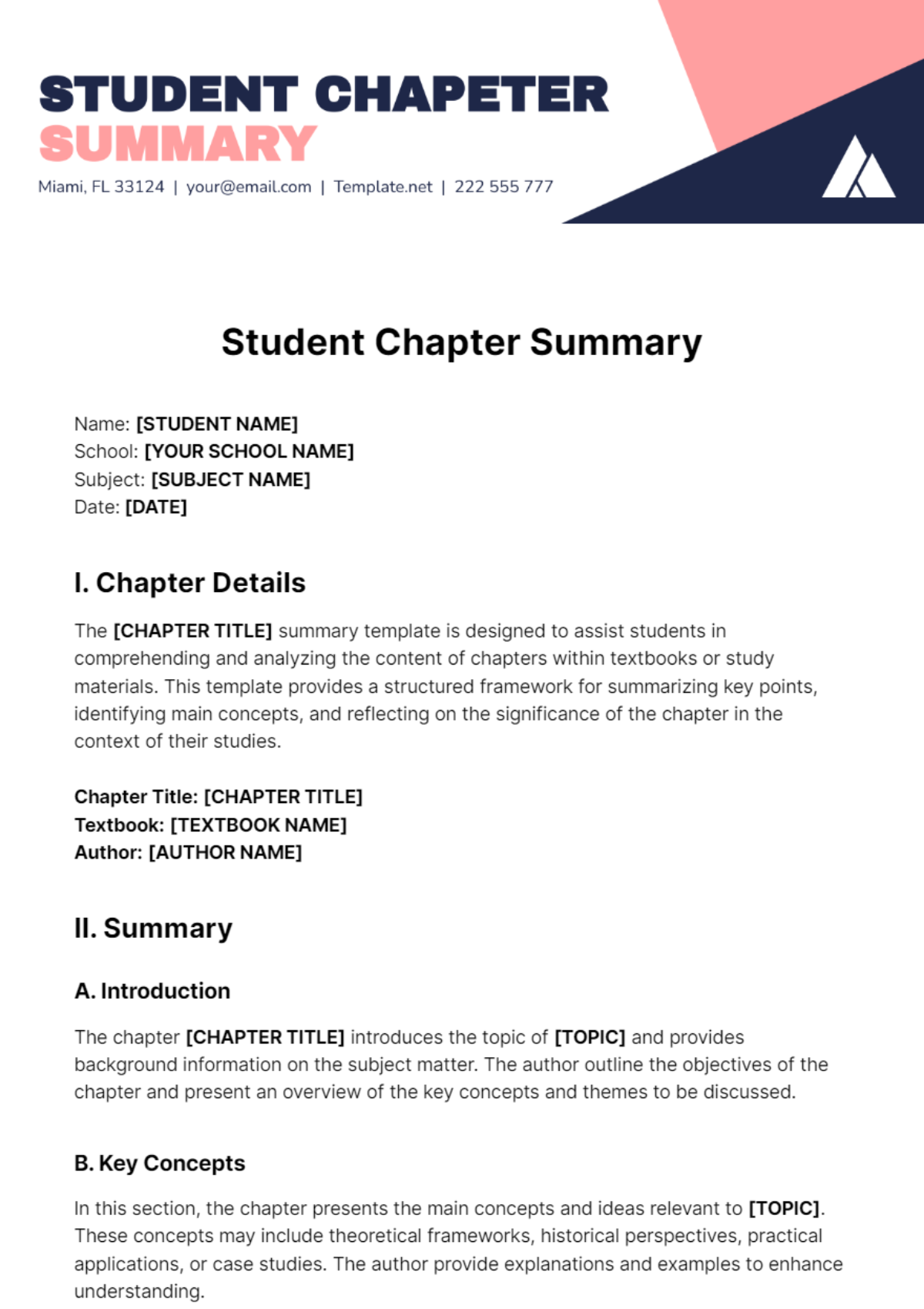 Student Chapter Summary Template