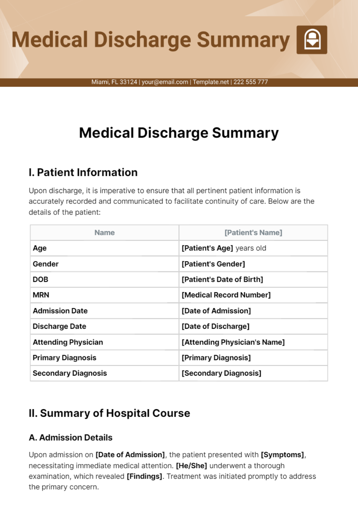 Medical Discharge Summary Template