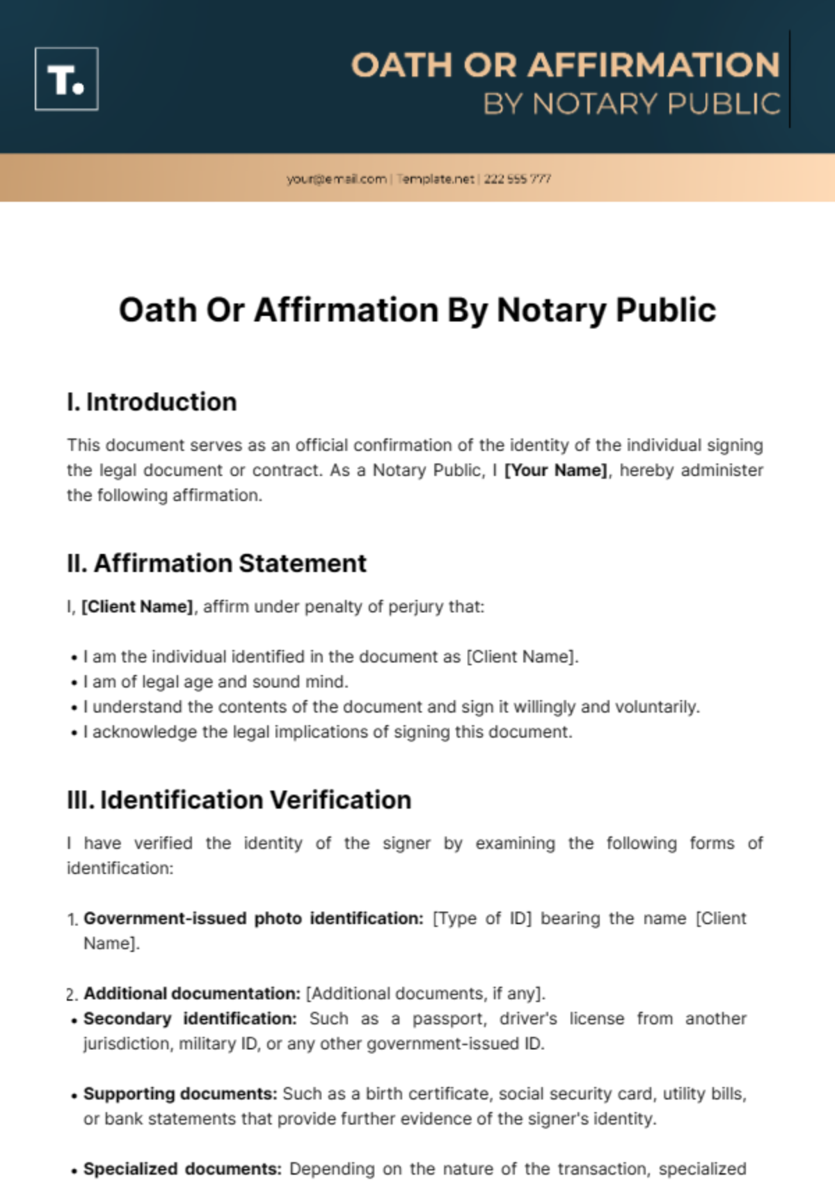 Free Oath Or Affirmation By Notary Public Template
