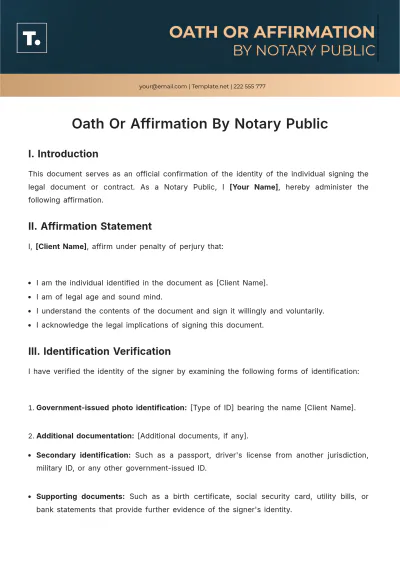 Free Oath Or Affirmation By Notary Public Template to Edit Online