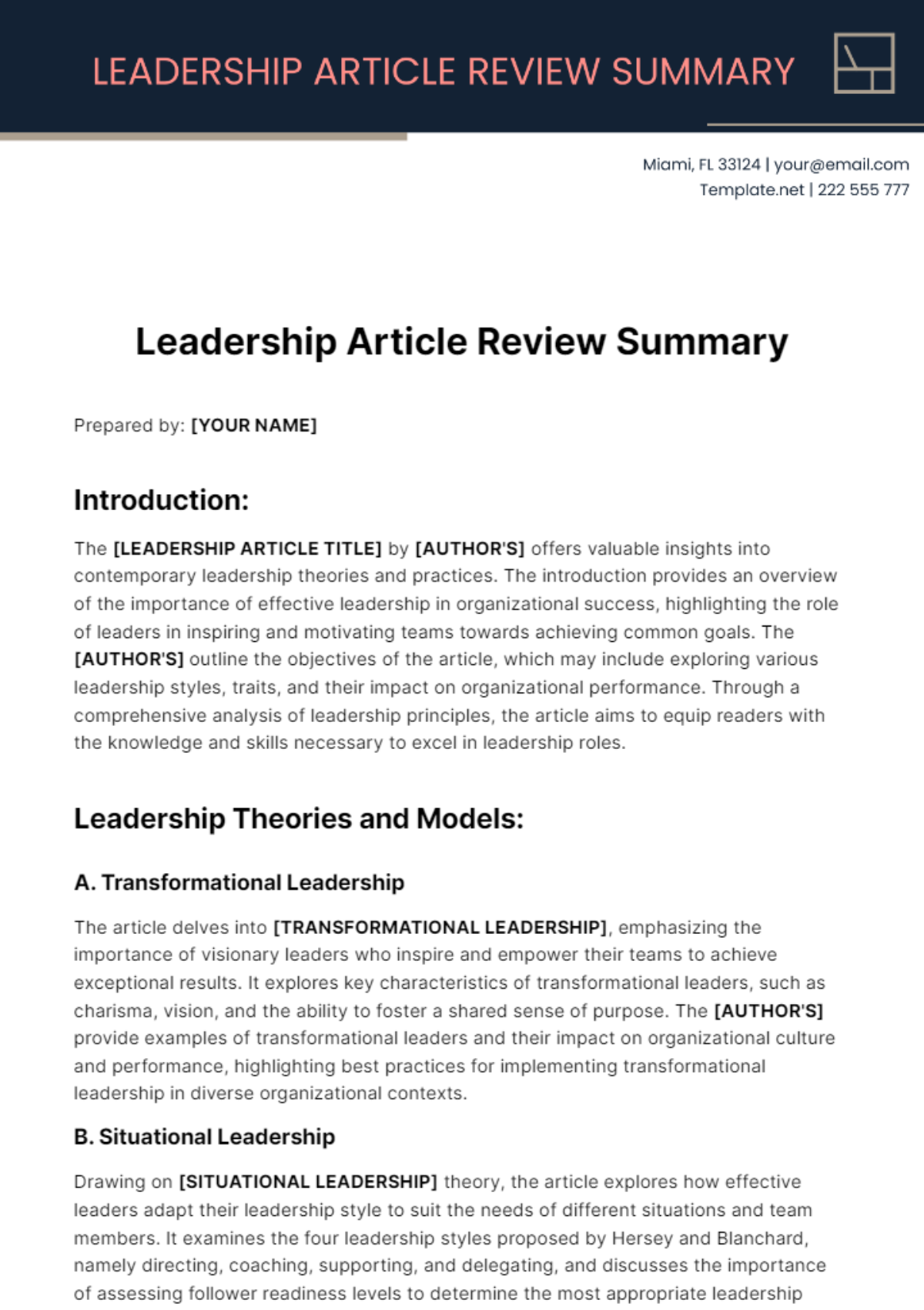 Leadership Article Review Summary