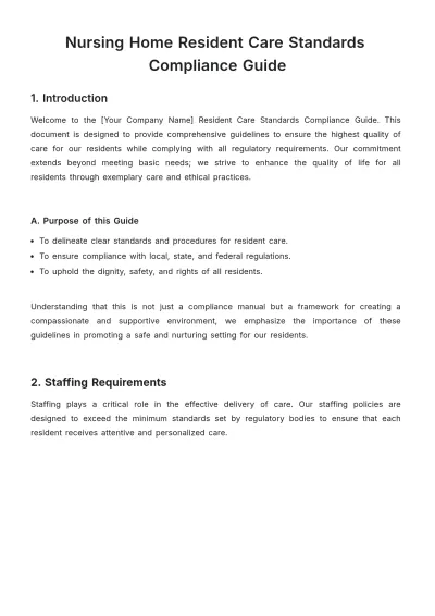 Free Nursing Home Resident Care Standards Compliance Guide Template to Edit Online