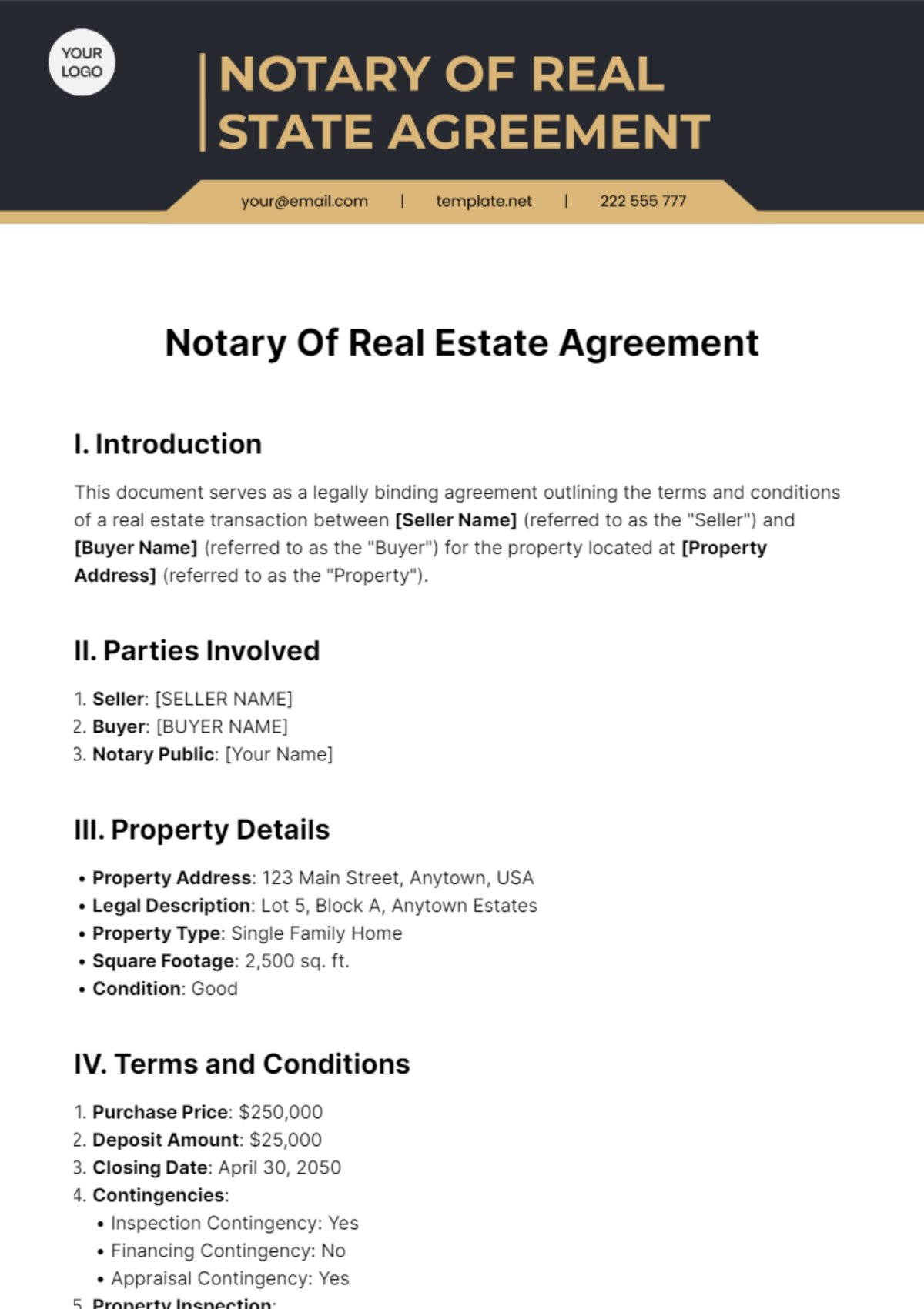 Notary Of Real Estate Agreement Template