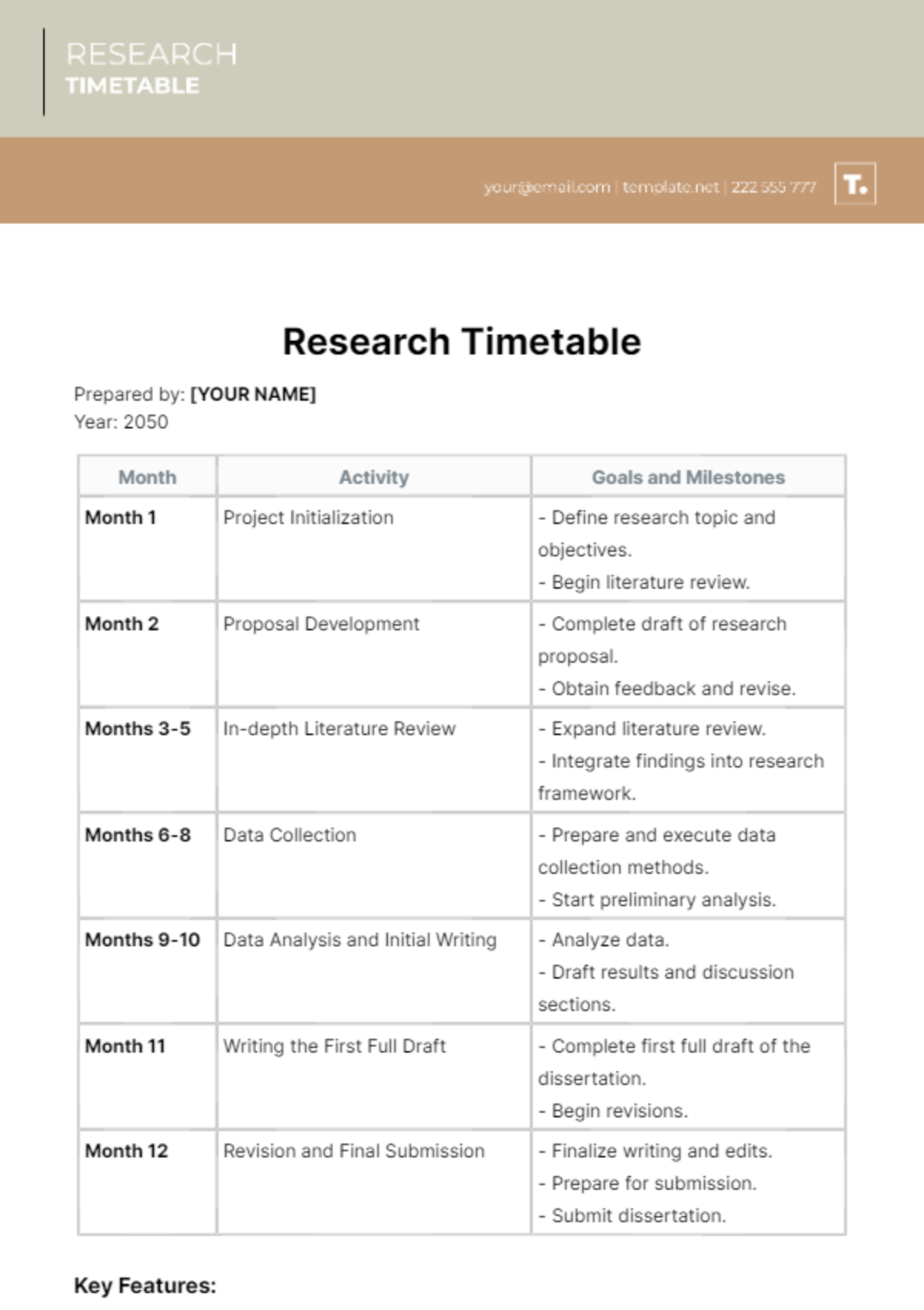 Research Timetable Template