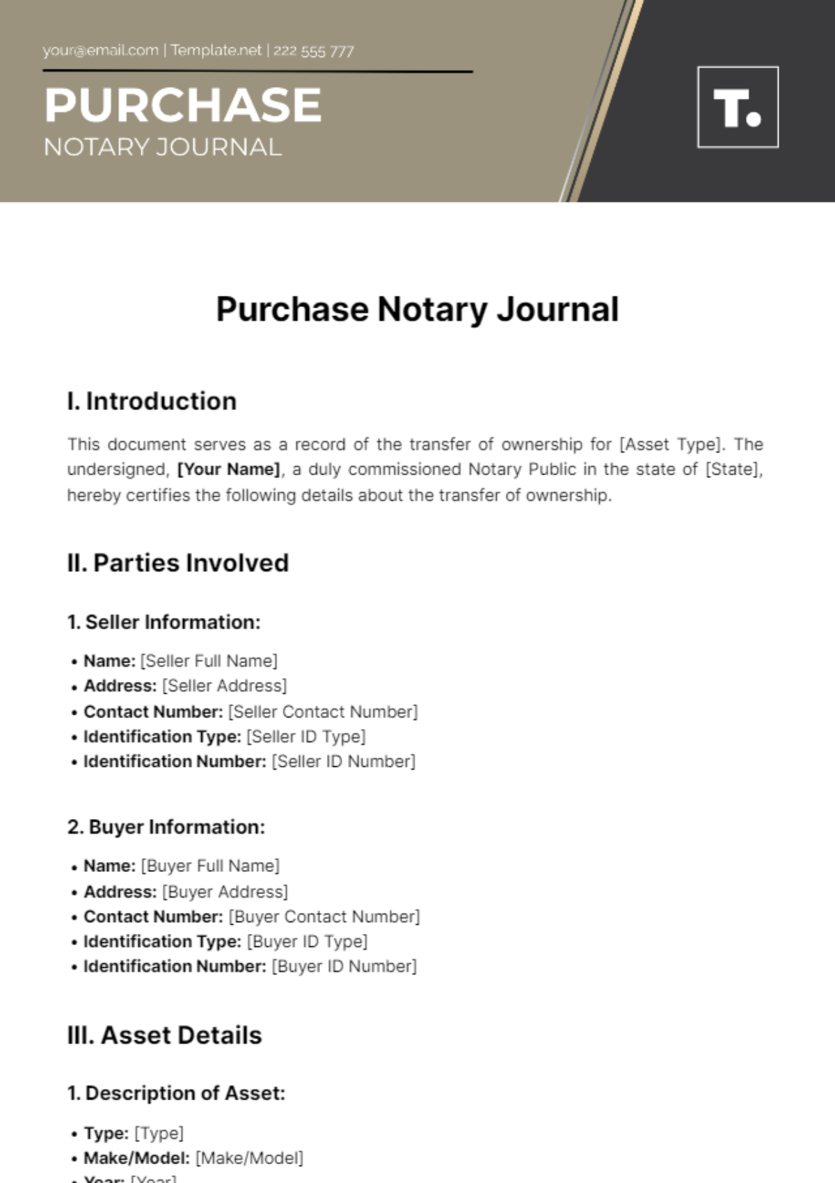 Purchase Notary Journal Template