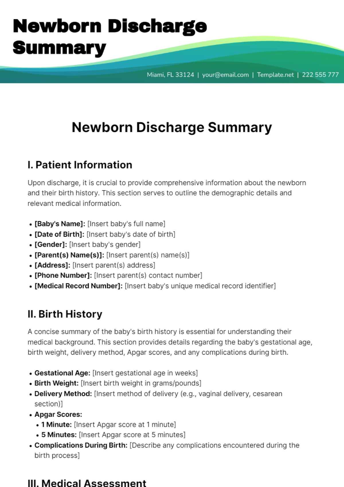 Free Newborn Discharge Summary Template 