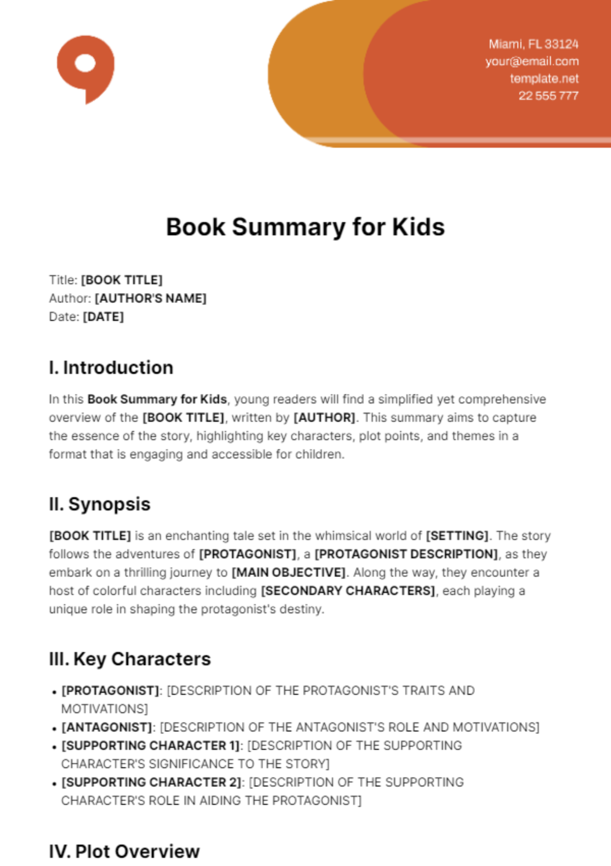 Book Summary for Kids Template