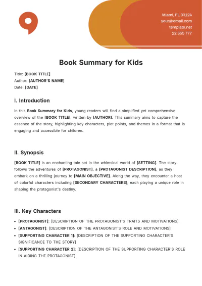 Free Book Summary for Kids Template to Edit Online