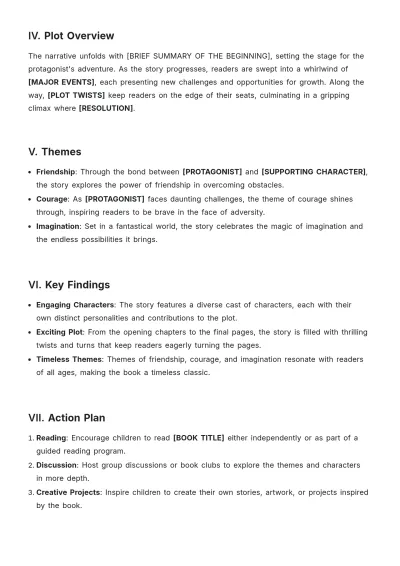 Free Book Summary for Kids Template to Edit Online