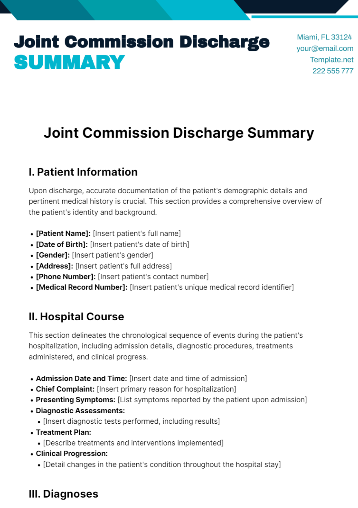 Joint Commission Discharge Summary Template 