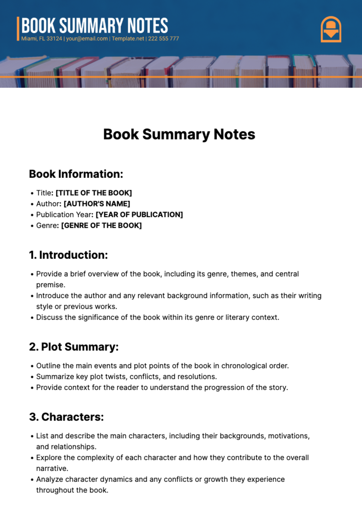 Free Book Summary Notes Template