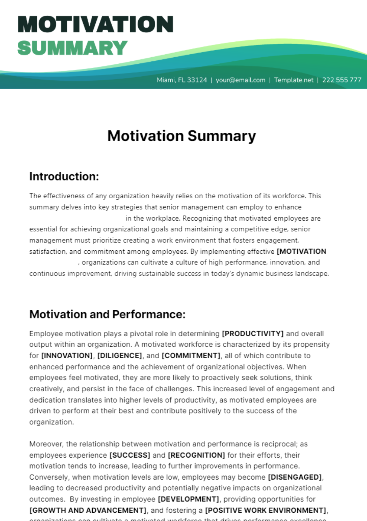 Free Motivation Summary Template