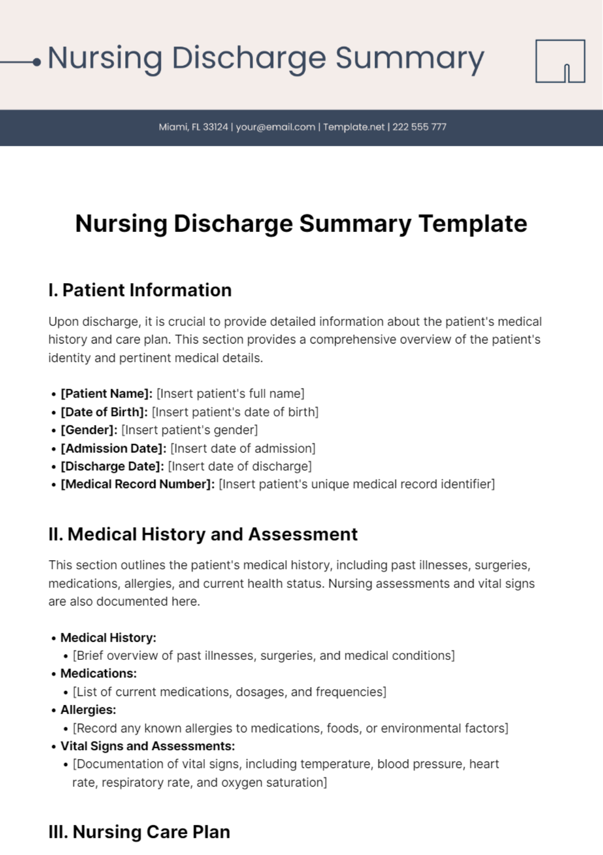 Free Nursing Discharge Summary Template