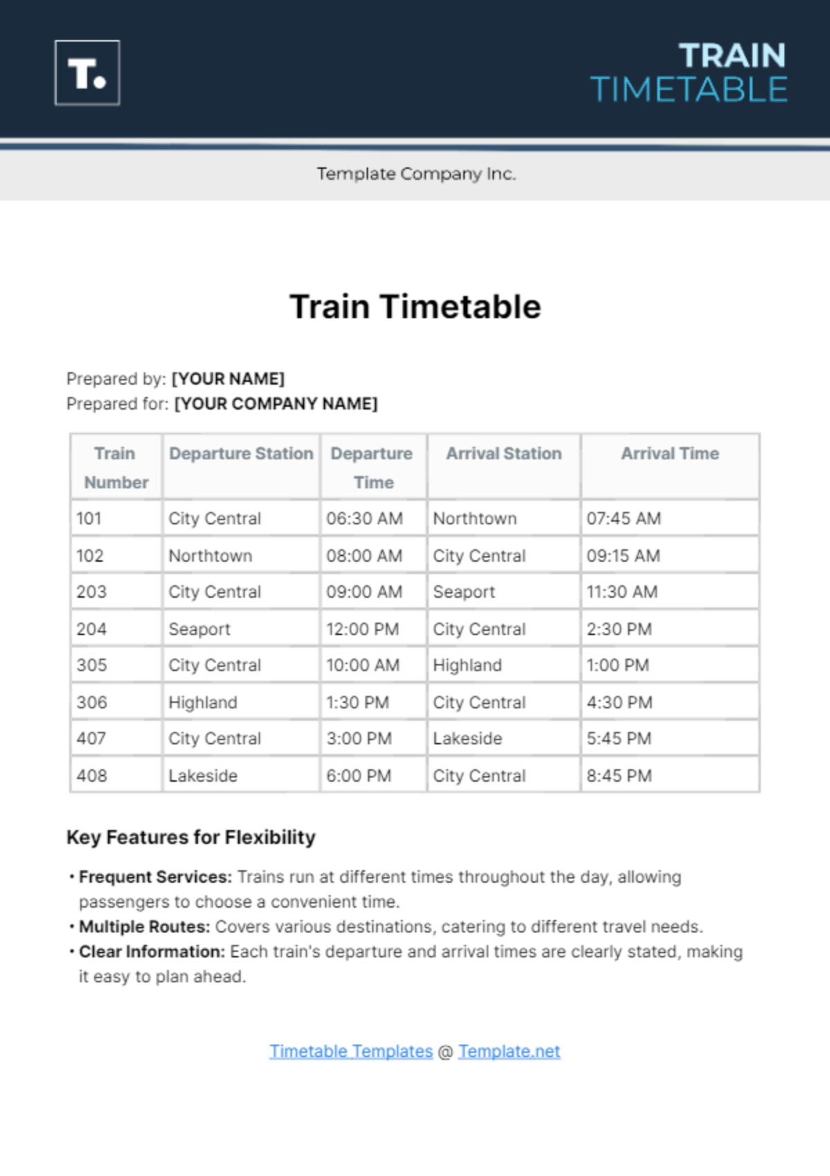 Free Train Timetable Template