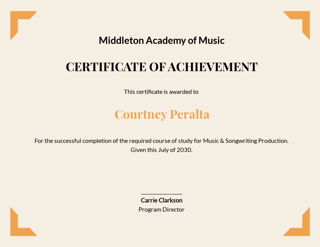 Music Achievement Certificate Template - Google Docs, Illustrator, Word, Apple Pages, PSD, Publisher
